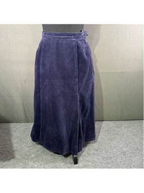 Vintage Jaeger Skirt Women 2 High Waist A Line Velvet Pleated Dark Academia Blue